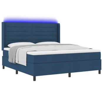LED Boxspringbett mit Matratze Blau 180 x 200 cm Stoff