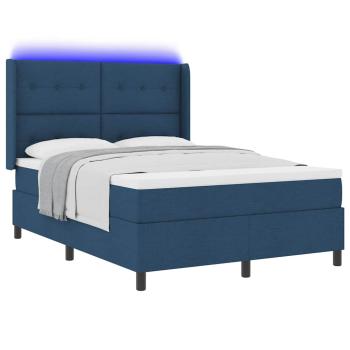 LED Boxspringbett mit Matratze Blau 160 x 200 cm Stoff