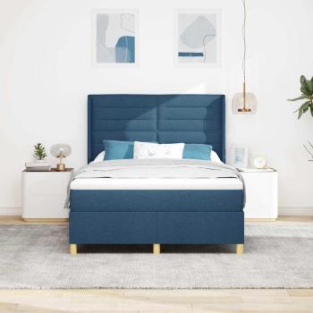 Boxspringbett mit Matratze mit Kopfteil Blau 140 x 200 cm Stoff
