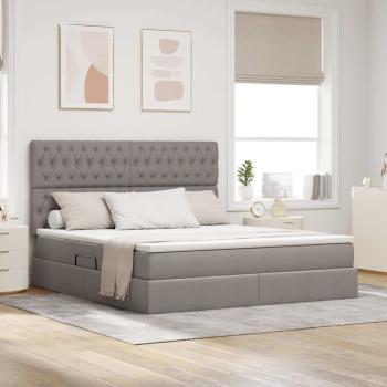 ARDEBO.de - Bett mit Stauraum und LED mit LED Taupe 180 x 200 cm Polyester