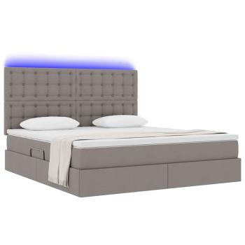 ARDEBO.de - Bett mit Stauraum und LED mit LED Taupe 180 x 200 cm Polyester