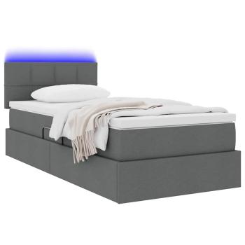Bett mit Stauraum und LED mit LED Dunkelgrau 90 x 200 cm Stoff