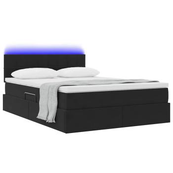Bett mit Stauraum und LED mit LED Schwarz 140 x 190 cm Samt