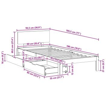 Bettrahmen mit Kopfteil 3 pcs Wachsbraun Massivholz Kiefer
