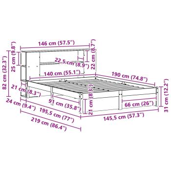 ARDEBO.de - Bettgestell mit Aufbewahrungskopfteil Wachsbraun 140 x 190 cm