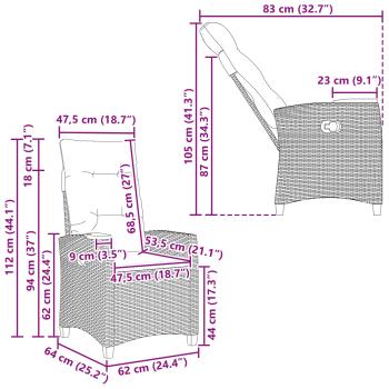 Liegestuhl mit Teeteller 62 x 64 x 112 cm Poly-Rattan