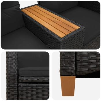Liegebank mit Tisch Schwarz 126 x 65 x 112 cm Poly-Rattan