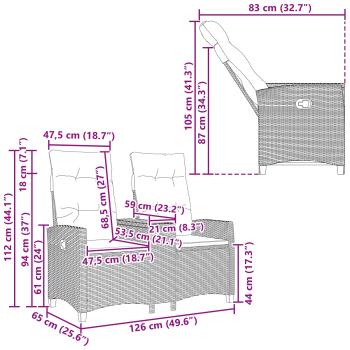 Liegebank mit Tisch Schwarz 126 x 65 x 112 cm Poly-Rattan