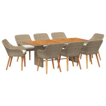 Garten Essgruppe mit Kissen 9 pcs Beige Poly-Rattan