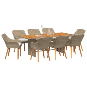 Garten Essgruppe mit Kissen 9 pcs Beige Poly-Rattan