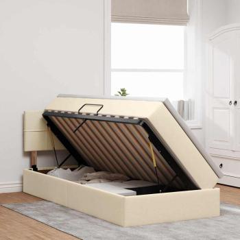 Bett mit Stauraum und LED mit Matratze Creme 90 x 190 cm Stoff