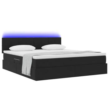 LED-Speicherbett mit Matratze Schwarz 160 x 200 cm Samt