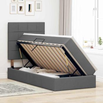 LED-Speicherbett mit Matratze Dunkelgrau 90 x 190 cm Stoff