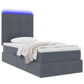 Bett mit Stauraum und LED mit LED Dunkelgrau 90 x 190 cm Samt