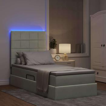 Bett mit Stauraum und LED mit LED Hellgrau 90 x 200 cm Samt
