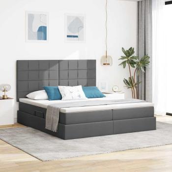 ARDEBO.de - Bett mit LED-Lichtleisten Dunkelgrau 180 x 200 cm Stoff