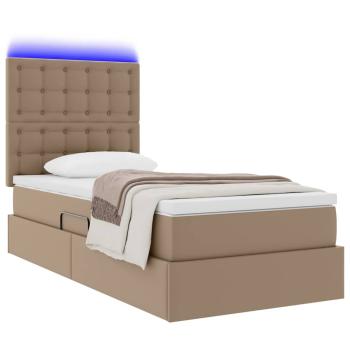 Bett mit Stauraum und LED Cappuccino 90 x 200 cm Kunstleder