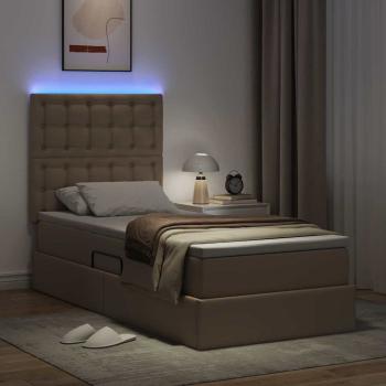 Bett mit Stauraum und LED Cappuccino 90 x 200 cm Kunstleder