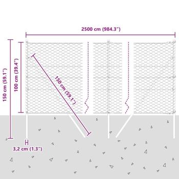 Zaunpfosten Grau 25 x 1 m (50 mm Maschen) Stahl
