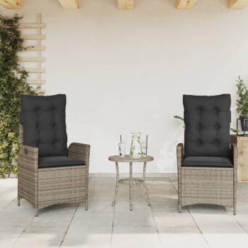 3-tlg. Bistro-Set mit Kissen Grau Poly Rattan