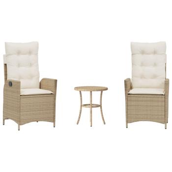 3-tlg. Bistro-Set mit Kissen Beige Poly Rattan