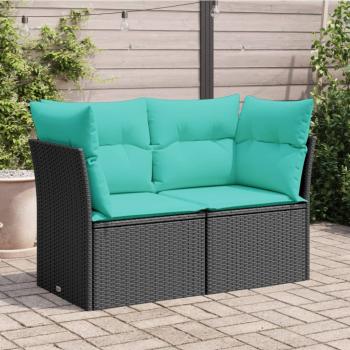 ARDEBO.de - Gartensofa mit Kissen 2-Sitzer Schwarz Poly Rattan