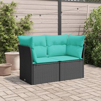 Gartensofa mit Kissen 2-Sitzer Schwarz Poly Rattan