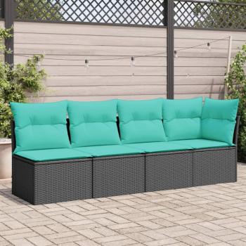 ARDEBO.de - Gartensofa mit Kissen 4-Sitzer Schwarz Poly Rattan