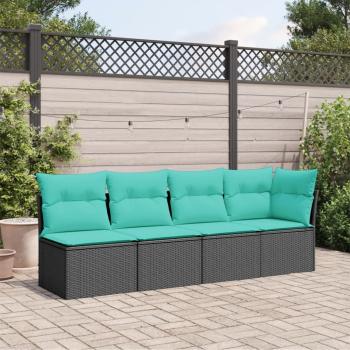 Gartensofa mit Kissen 4-Sitzer Schwarz Poly Rattan