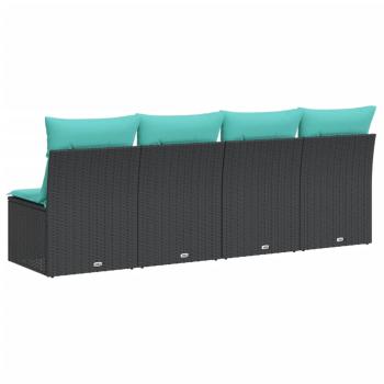Gartensofa mit Kissen 4-Sitzer Schwarz Poly Rattan