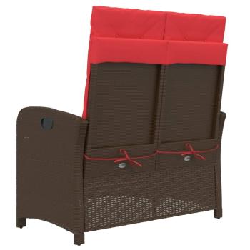 Gartenbank Verstellbar mit Kissen Braun Poly Rattan