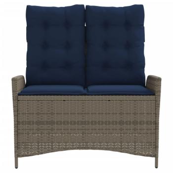 Gartenbank Verstellbar mit Kissen Grau Poly Rattan