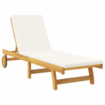 Sonnenliege mit Kissen Cremeweiß Massivholz Akazie