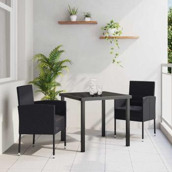 ARDEBO.de - Garten Essgruppe mit Kissen 3 pcs Schwarz Poly-Rattan