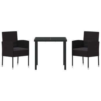 Garten Essgruppe mit Kissen 3 pcs Schwarz Poly-Rattan