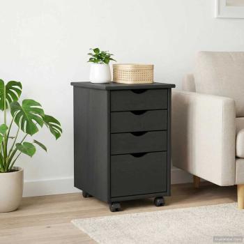 Rollschrank Mit Rad Grau 34 x 39 x 56 cm Massives Kiefernholz