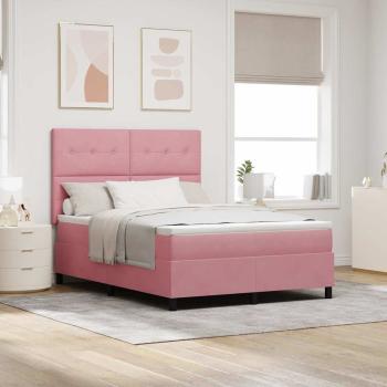 ARDEBO.de - LED Boxspringbett mit Kopfteil Rosa 140 x 200 cm Samt