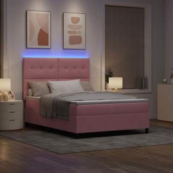 LED Boxspringbett mit Kopfteil Rosa 140 x 200 cm Samt