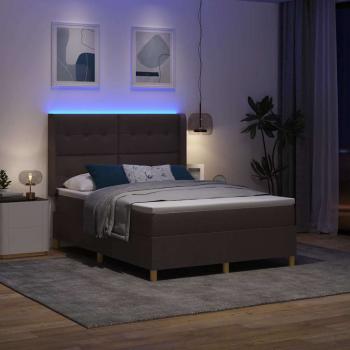 Boxspringbett mit LED-Lichtleisten Braun 160 x 200 cm Stoff
