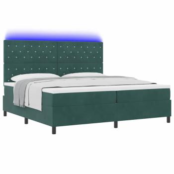 LED Boxspringbett mit Matratze Dunkelgrün 200 x 200 cm Stoff