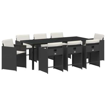 Garten Essgruppe 9 stk. Schwarz Poly-Rattan