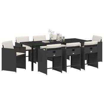 Garten Essgruppe 9 stk. Schwarz Poly-Rattan