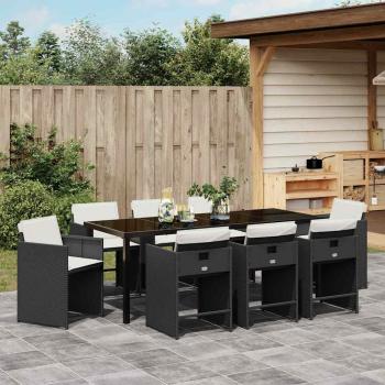 Garten Essgruppe 9 stk. Schwarz Poly-Rattan