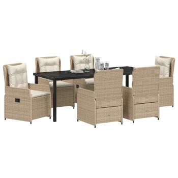 Garten Essgruppe 7 Stk. Beige und Hellgrau Poly-Rattan