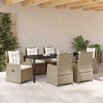 Garten Essgruppe 7 Stk. Beige und Hellgrau Poly-Rattan