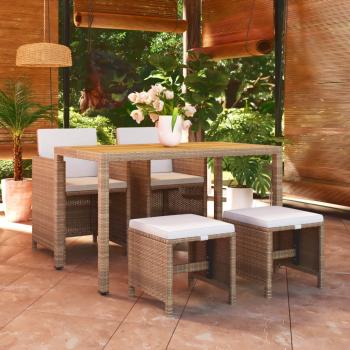 ARDEBO.de - 5-tlg. Garten-Essgruppe mit Kissen Poly Rattan Beige