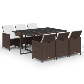 7-tlg. Garten-Essgruppe mit Kissen Poly Rattan Braun