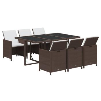 7-tlg. Garten-Essgruppe mit Kissen Poly Rattan Braun
