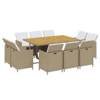 11-tlg. Garten-Essgruppe mit Kissen Poly Rattan Beige