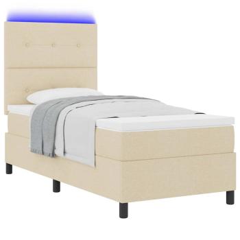 Boxspringbett mit LED-Lichtleisten Creme 100 x 200 cm Stoff
